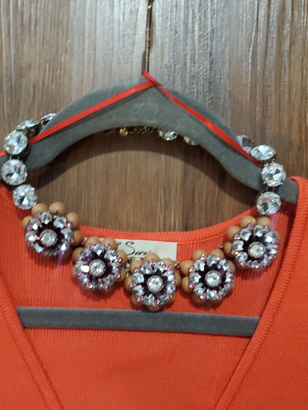 Ann Taylor Coral and Clear Floral Crystal Statement Necklace